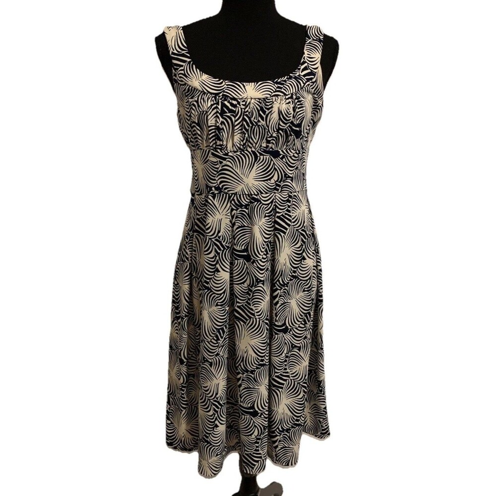 Donna Ricco Womens Size 4 Dress Sleeveless Dark Navy Blue And White Knee Length